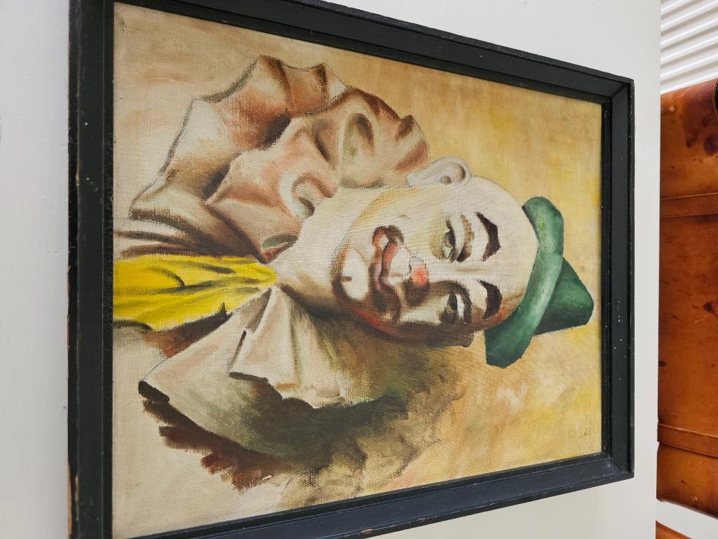Olieschilderij van een Clown, Antiek en Kunst, Kunst | Schilderijen | Klassiek, Ophalen of Verzenden