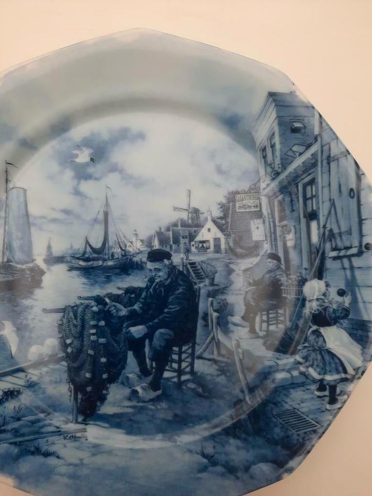 Delft blauw handgedecoreerd bord Ter steege 1984 visser, Antiek en Kunst, Ophalen