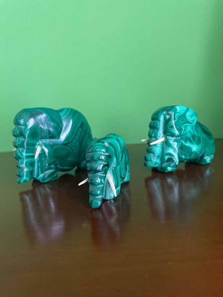 Olifantjes uit malachiet, Antiek en Kunst, Ophalen, Object, Groen, Natuurlijk materiaal