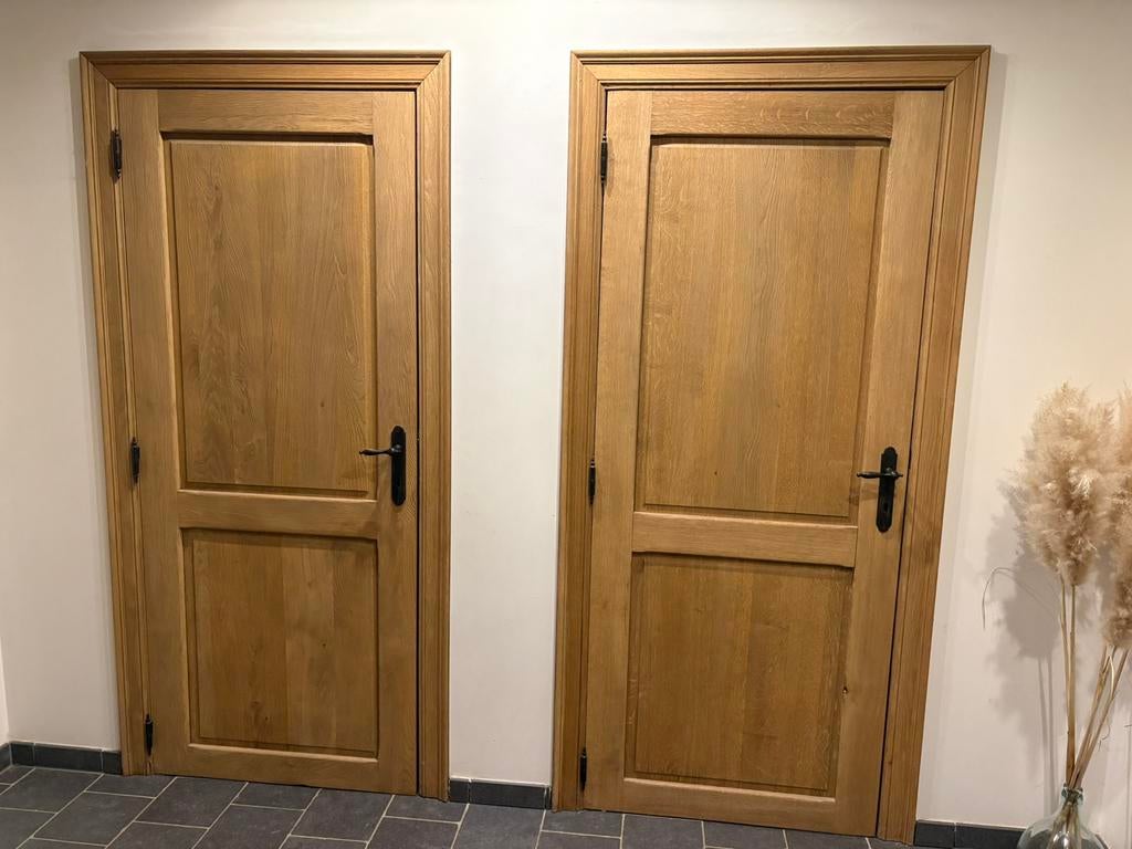 4 massief eiken binnendeuren met klink en deurlijst, Doe-het-zelf en Bouw, Ophalen, Hout