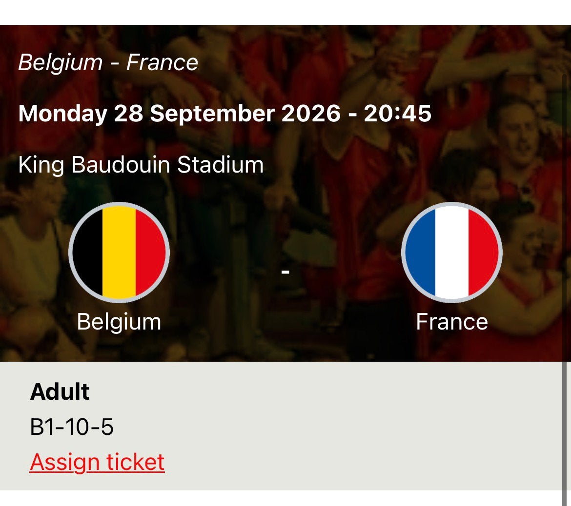 Ticket Match Belgique France, Tickets & Billets
