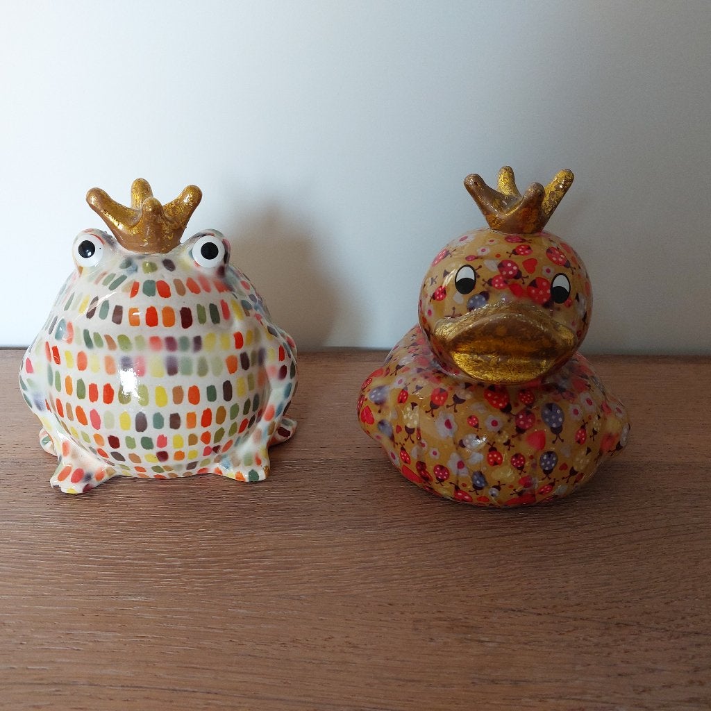 Pomme Pidou kikker & eend met kroontje – set van 2, Ophalen, Nieuw, Steen, Aardewerk of Keramiek, Dier