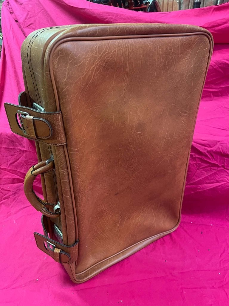 Étui de voyage vintage en cuir marron cognac., Enlèvement ou Envoi, 60 à 80 cm, 35 à 55 cm, Comme neuf