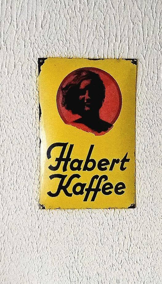 HABERT KAFFEE gebogen geëmailleerde plaat, Ophalen of Verzenden, Gebruikt