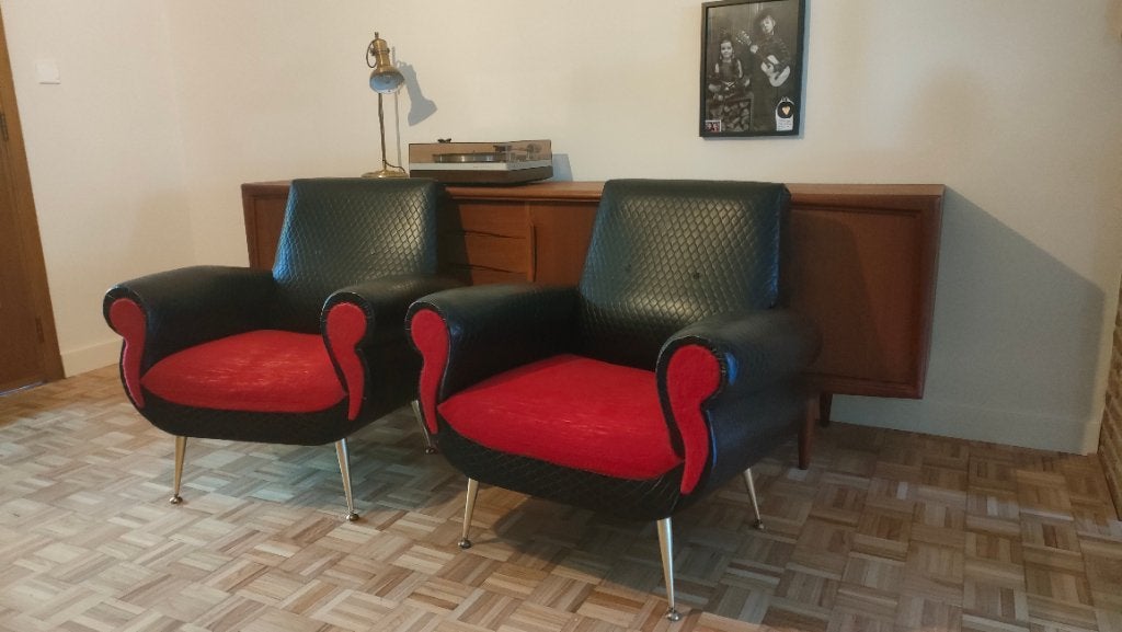 Set van 2 vintage Mid-Century Modern clubfauteuils, Enlèvement, Utilisé, Mid-century, vintage, retro, fifties-sixties