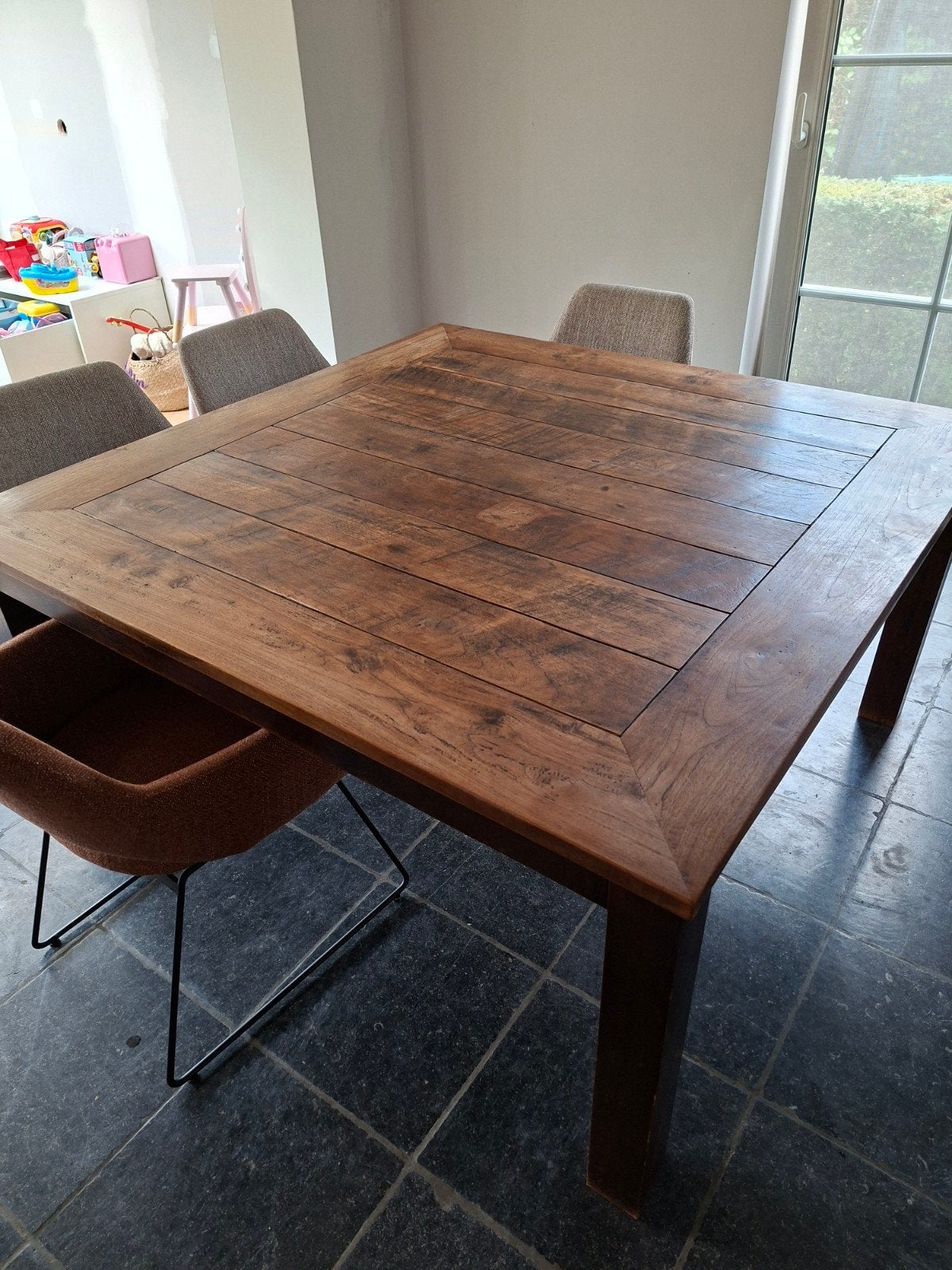 Eettafel Vintage Teak 150x150, Huis en Inrichting, Ophalen, Vijf personen of meer, Vierkant, Teakhout