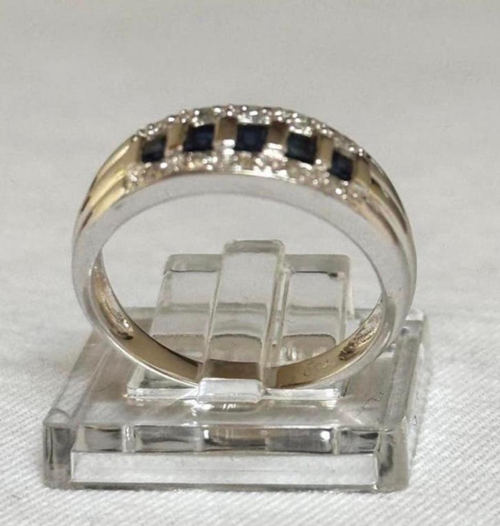 18 karaat witgouden ring met saffier en diamant! maat 17mm, Bijoux, Sacs & Beauté, Bagues, Enlèvement ou Envoi, Or, Or, 17 à 18