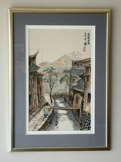 kader met schilderij, Papier/carton, Sous verre, Tableau, Comme neuf