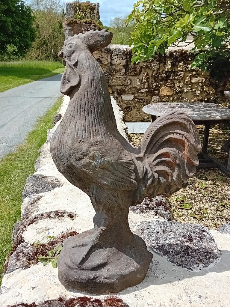 Massieve antieke smeedijzeren haan, Tuin en Terras, Tuinbeelden, Ophalen of Verzenden, Zo goed als nieuw, Metaal, Dierenbeeld