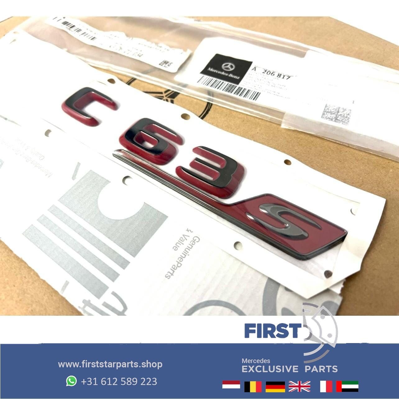 W205 W206 C63s BRABUS ROCKET LOGO’S ZWART / ROOD ACHTERKLEP, Arrière, Utilisé, -, -