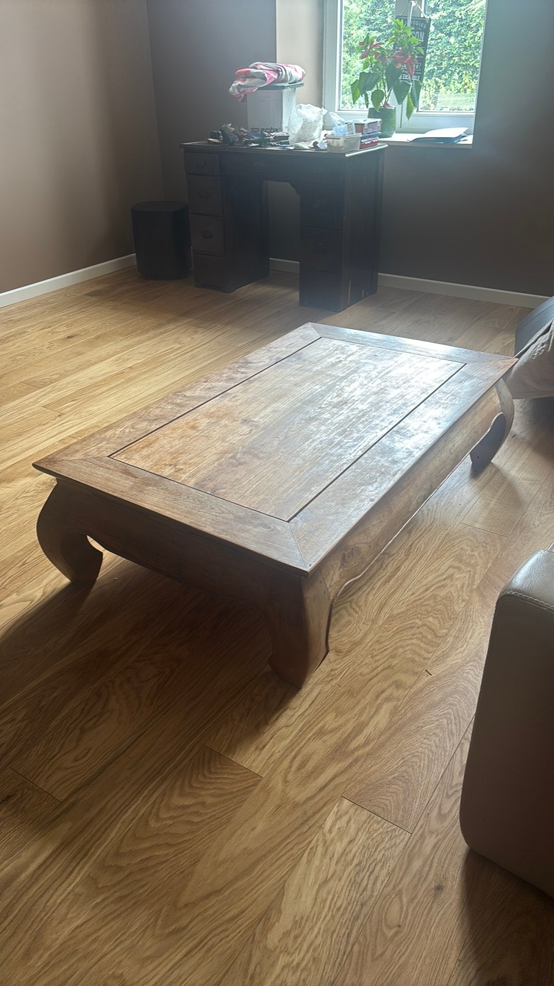 Table basse asiatique en teck massif 125/75 cm - Style opium, Teck, 100 à 150 cm, Enlèvement, Utilisé