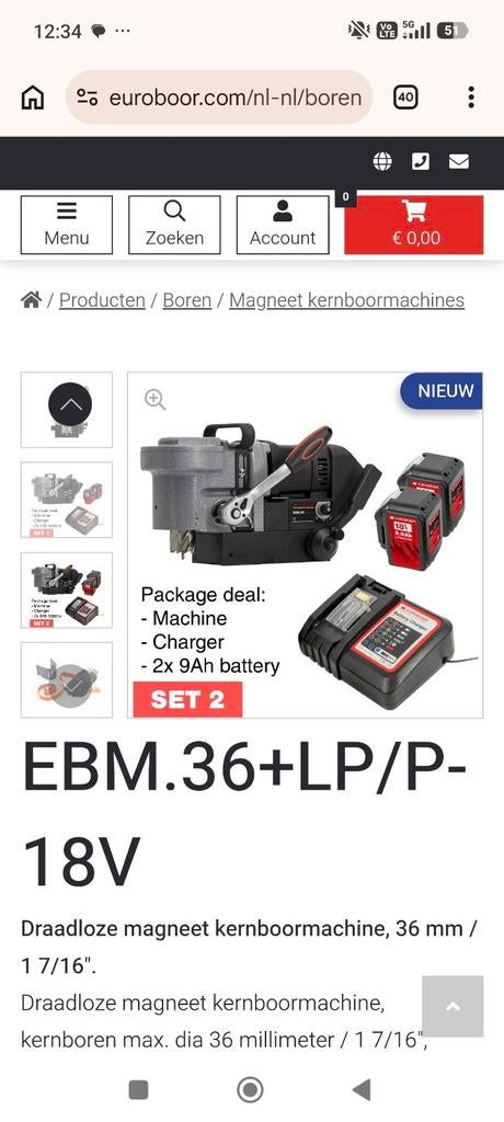 Euroboor magneet boormachine op batterijen, Ophalen, Boormachine