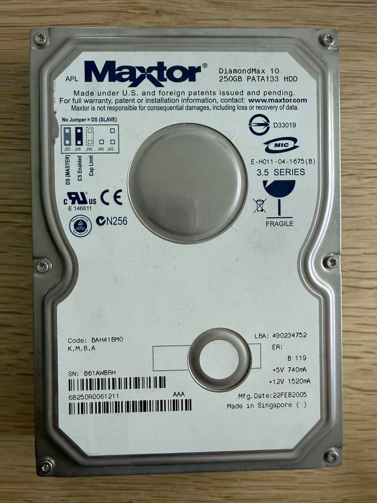Maxtor 250GB, Ophalen of Verzenden, Zo goed als nieuw