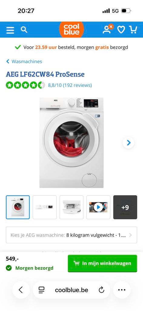 AEG wasmachine, 6 tot 8 kg, Ophalen, Zo goed als nieuw