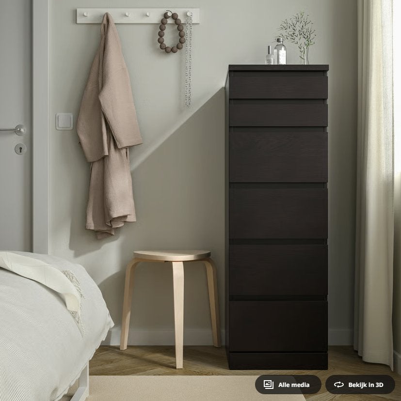 Malm ladekast met spiegel, Huis en Inrichting, Kasten | Ladekasten, Ophalen, Minder dan 50 cm, Gebruikt, 5 laden of meer
