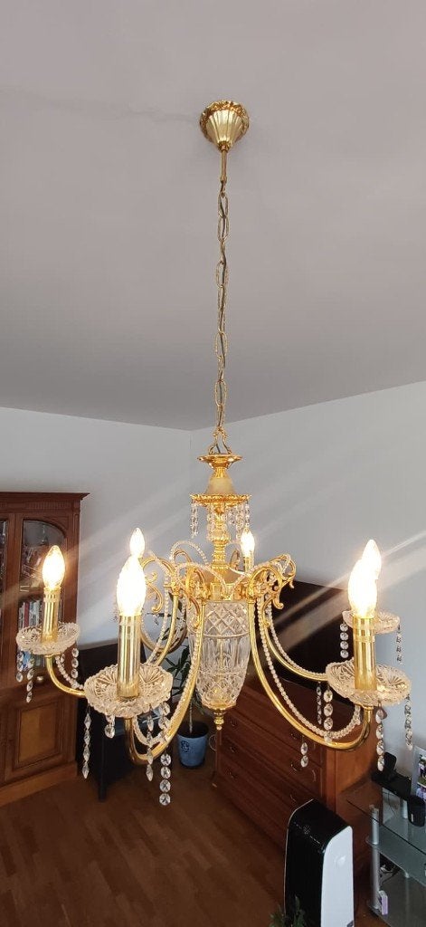Klassieke kristallen kroonluchter / luster, Ophalen, Zo goed als nieuw, Exclusieve Maria-Theresa kroonluchter met kristal, E14 (klein)