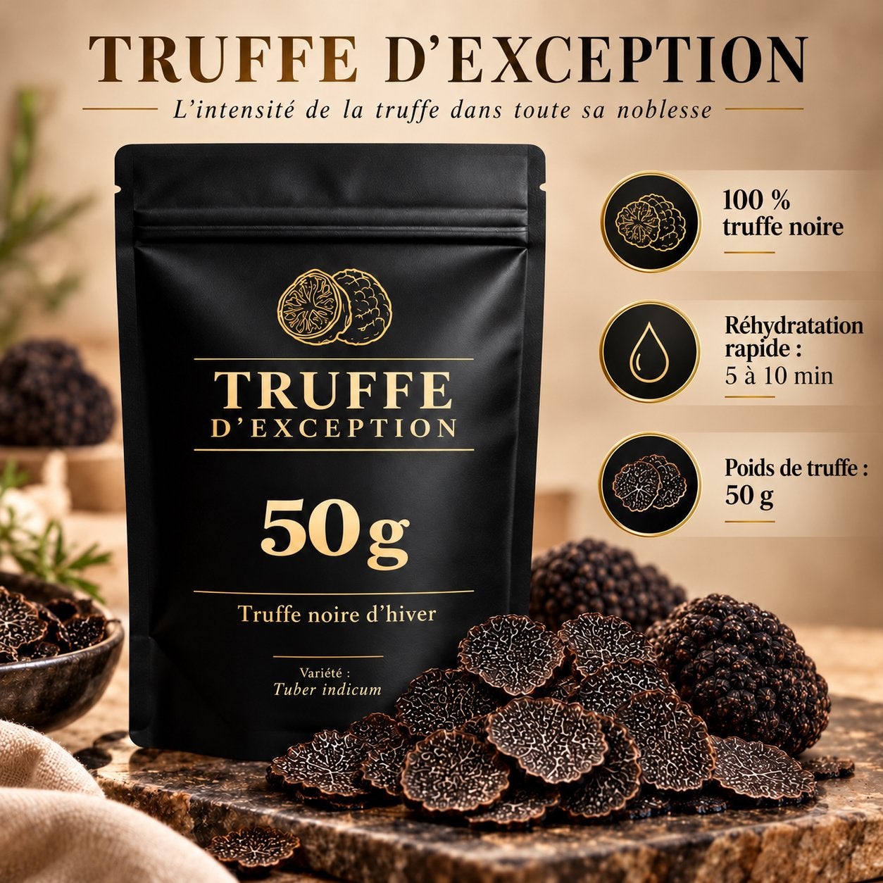 Gedehydrateerde zwarte truffels 50 g, Huis en Inrichting, Ophalen of Verzenden, Zo goed als nieuw