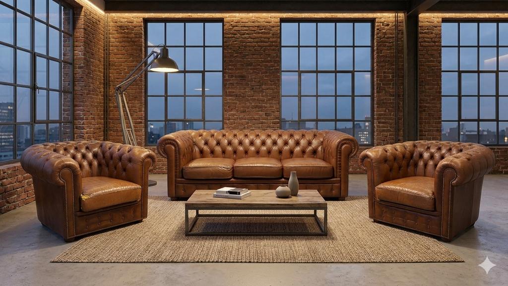 Ensemble Chesterfield Authentique 3+1+1, Huis en Inrichting, Ophalen, Leer