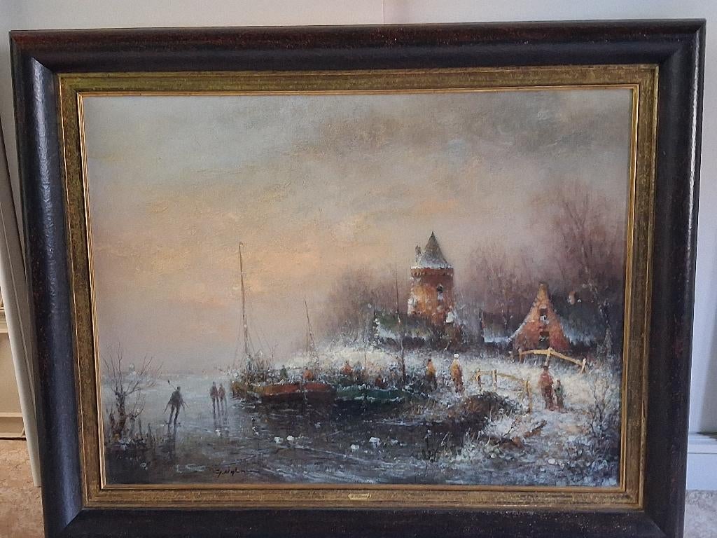 Schilderij met winterlandschap van Gerrit( Gerard) Nijland, Antiek en Kunst, Ophalen