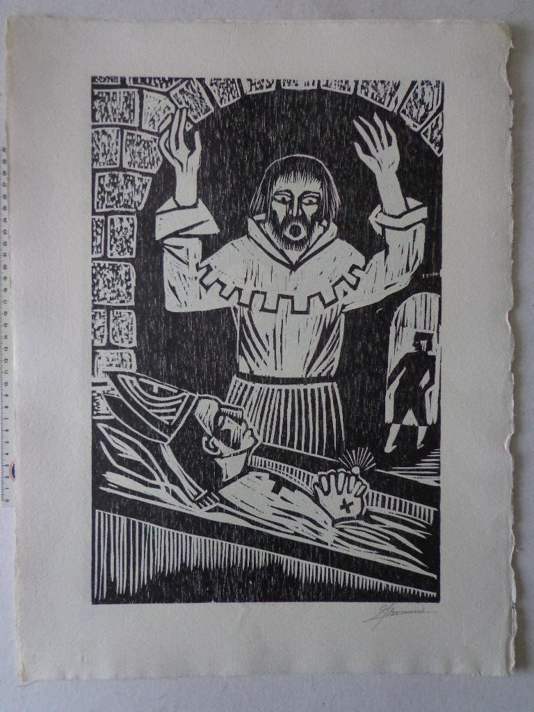 KOOPJE 6 houtsneden van J.A.M. Bossaert "Sint-Franciscus", Antiek en Kunst, 1950 - 1999, Religie, Ophalen of Verzenden, Houtsnede