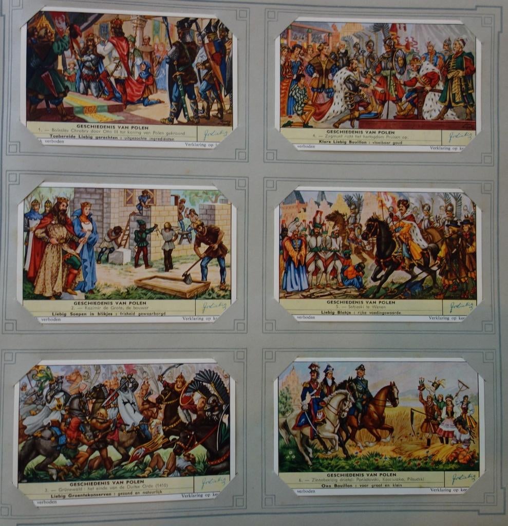Set Liebig Prenten Geschiedenis van Polen (1959)., Verzamelen, Zo goed als nieuw, 1940 tot 1960, Prent, Buitenland
