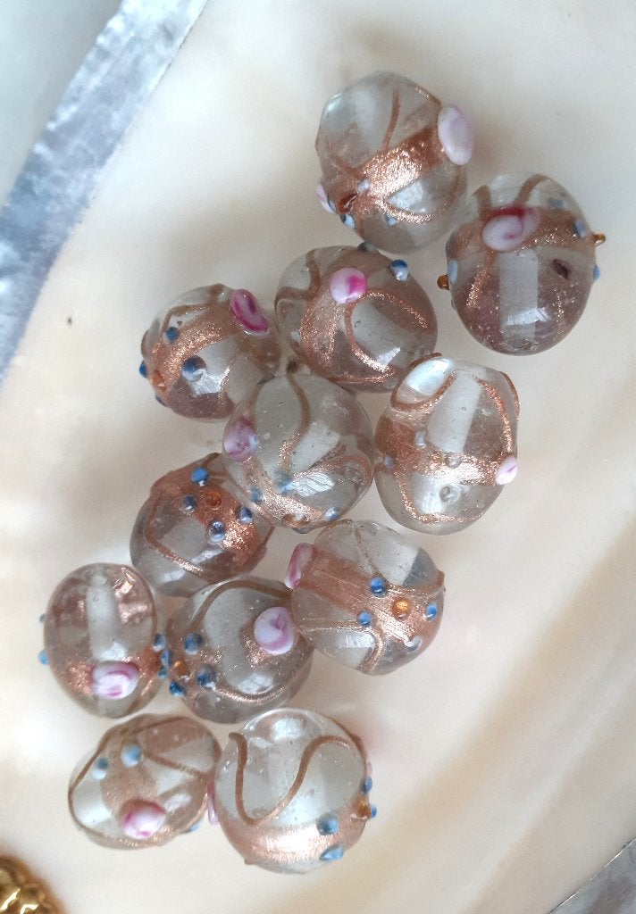 lot kralen 12 murano glas rond en ovaal goud roze, Hobby & Loisirs créatifs, Fabrication de Perles & Bijoux, Enlèvement ou Envoi
