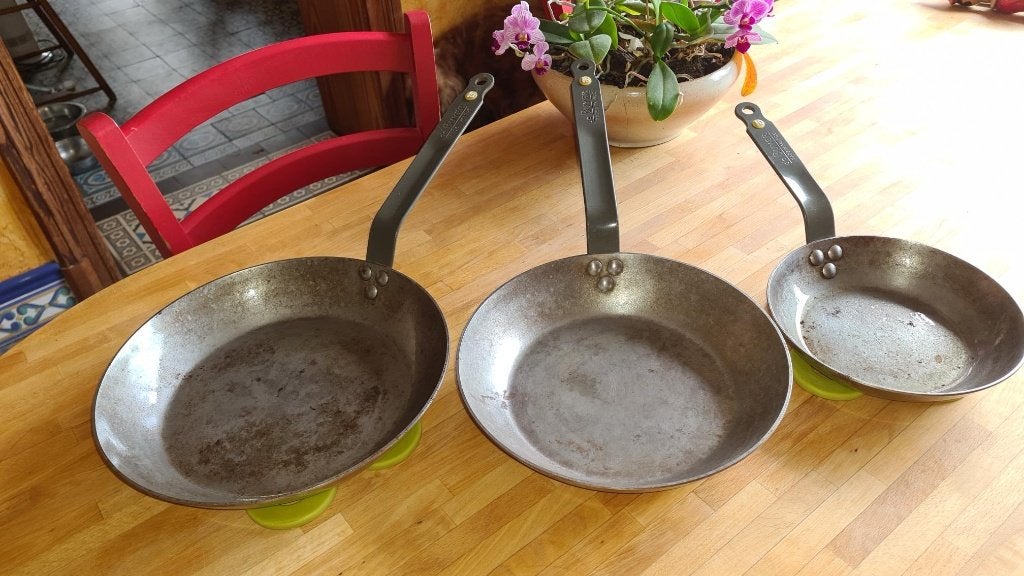 Set de 3 Poêles de Buyer ‘’Mineral B’’, Ophalen, Gebruikt