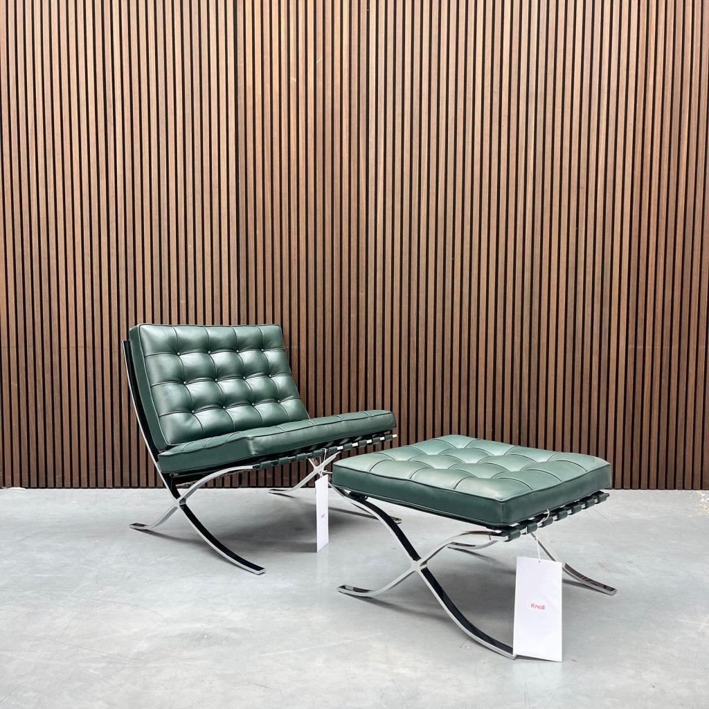 Knoll Barcelona chair (evt. met ottoman) Bauhaus green, Antiquités & Art, Antiquités | Meubles | Chaises & Canapés