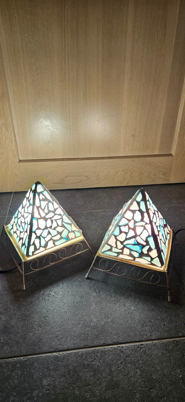 Lot de 2 jolies lampes de chevet en mosaïques