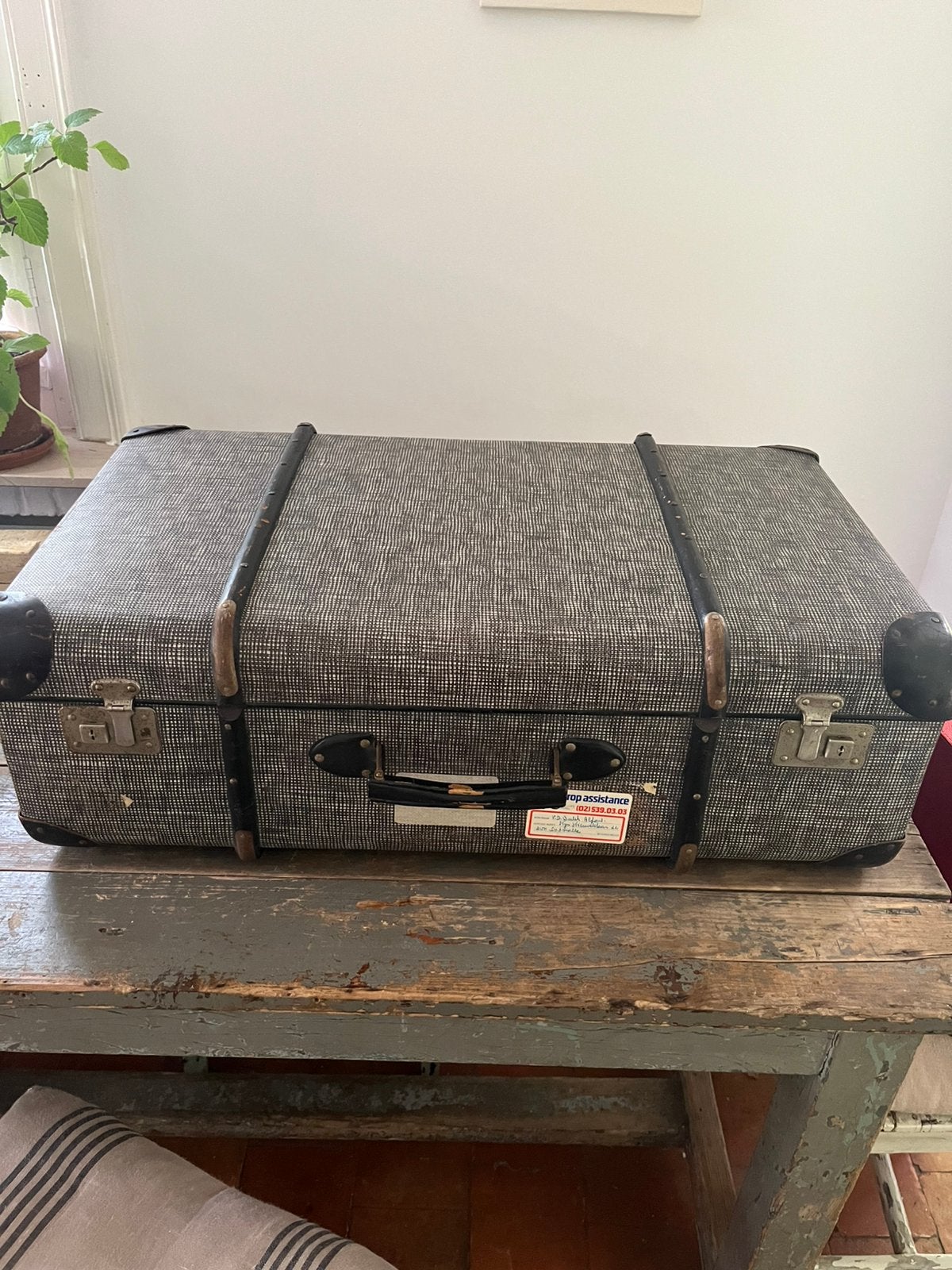 VINTAGE RETRO KOFFER REISKOFFER GRIJS ZWART BAGAGE, Ophalen of Verzenden, Gebruikt, Overige materialen