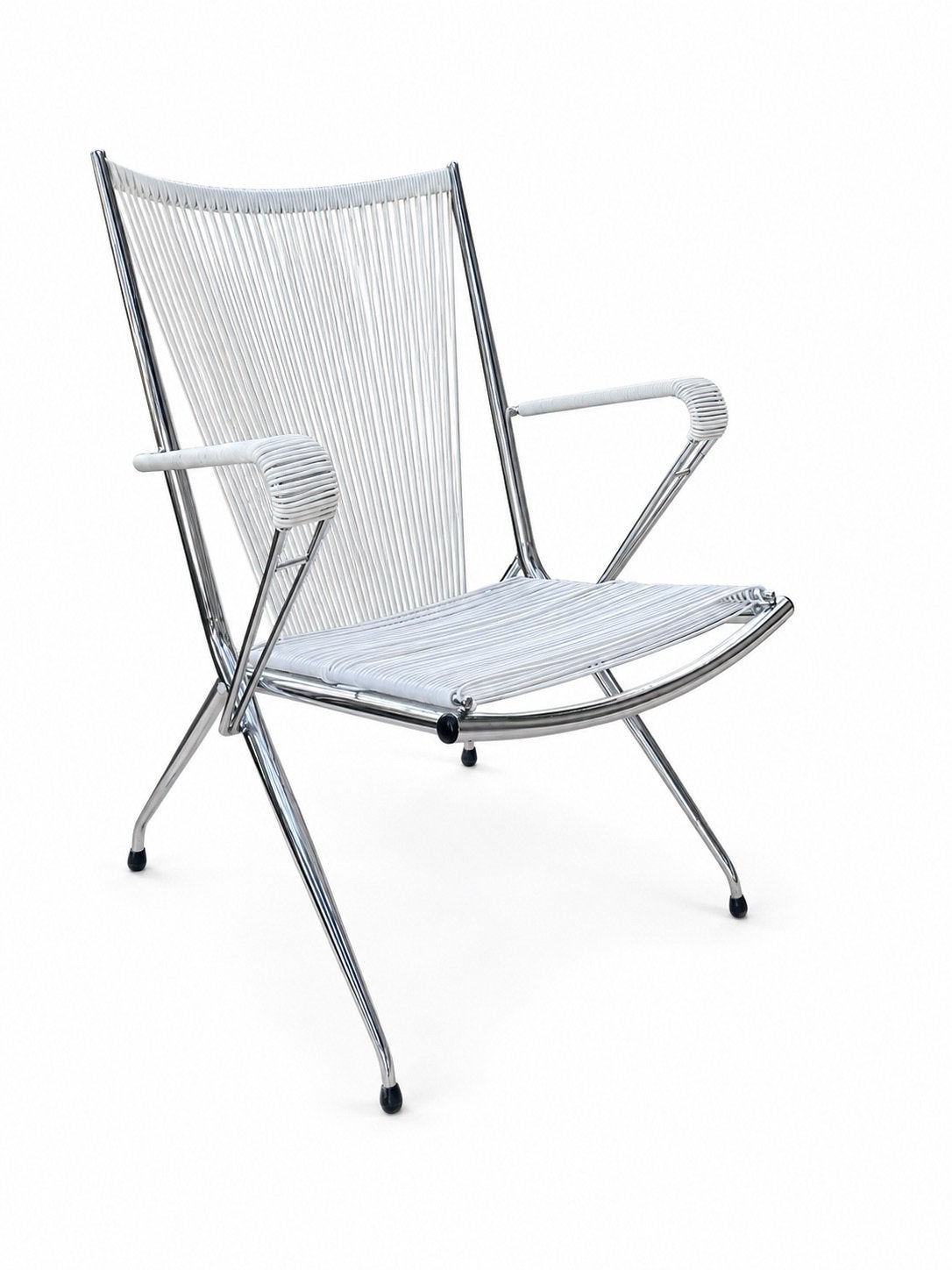 Vintage loungefauteuil in chroom en wit koord – jaren 70, Huis en Inrichting, Ophalen of Verzenden, Zo goed als nieuw, Wit, Metaal
