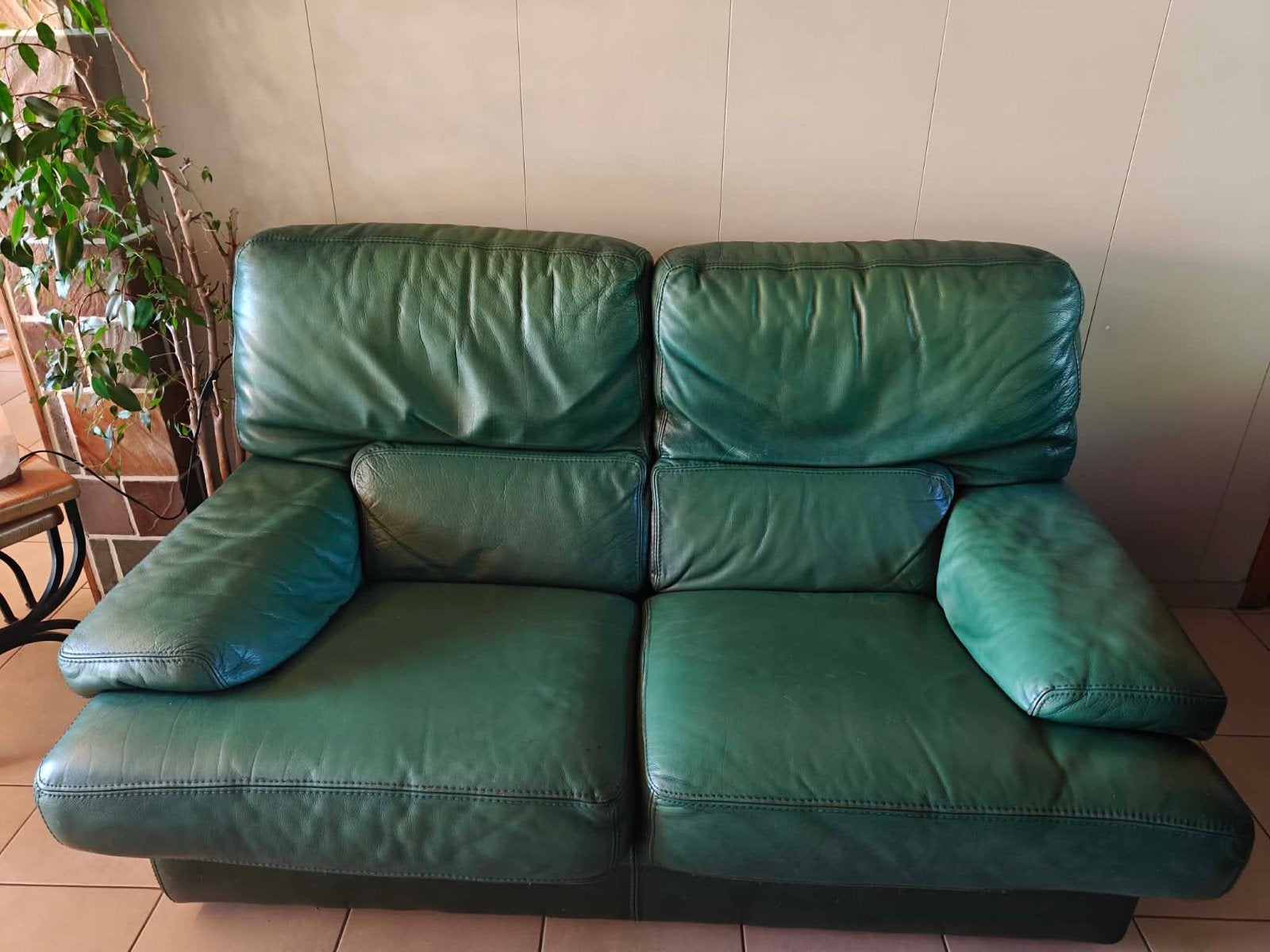 canapé en cuire vert, Maison & Meubles, 75 à 100 cm, Enlèvement, Utilisé, 150 à 200 cm