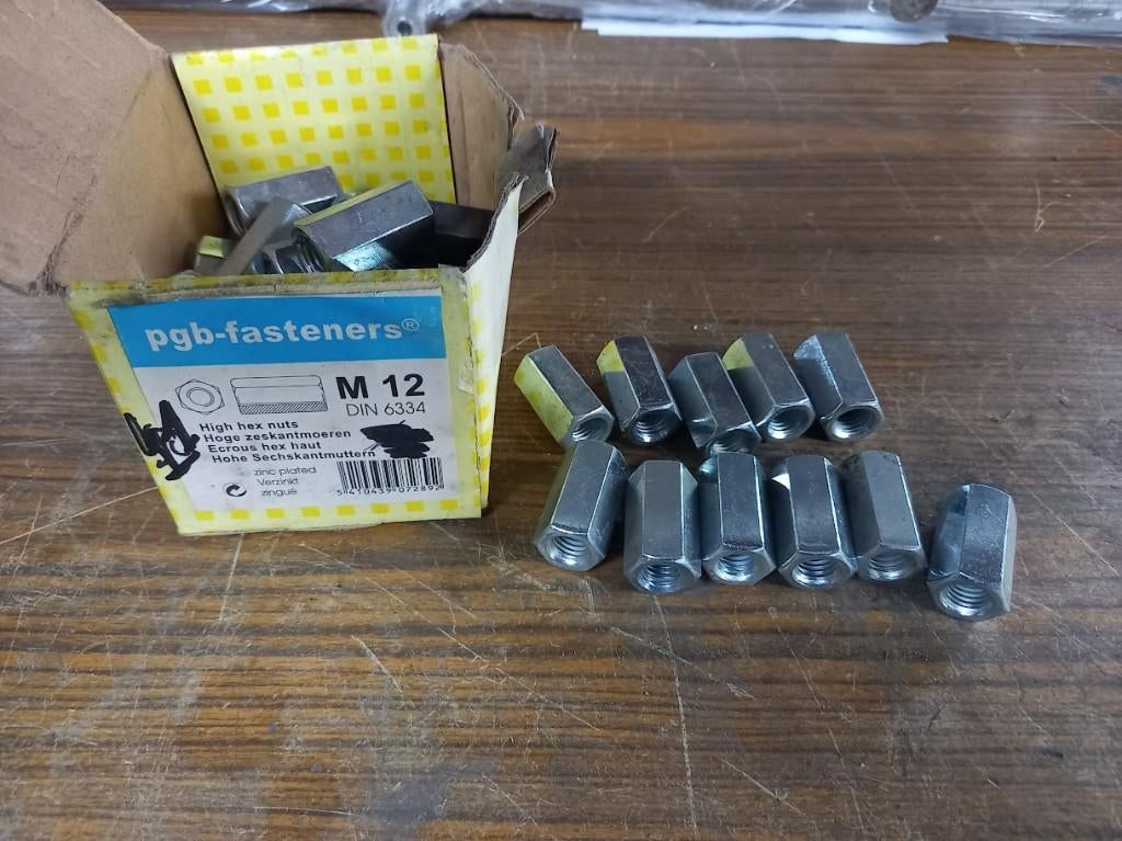 41  hoge zeskantmoeren M12 - koppelmoeren - verlengmoeren, Bricolage & Construction, Quincaillerie & Fixations, Enlèvement, Neuf