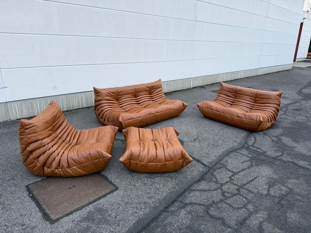 Vintage Cognac lederen set in nieuwstaat!, Ophalen of Verzenden, Togo ligne roset leolux knoll vitra cassina b&b italia artifort