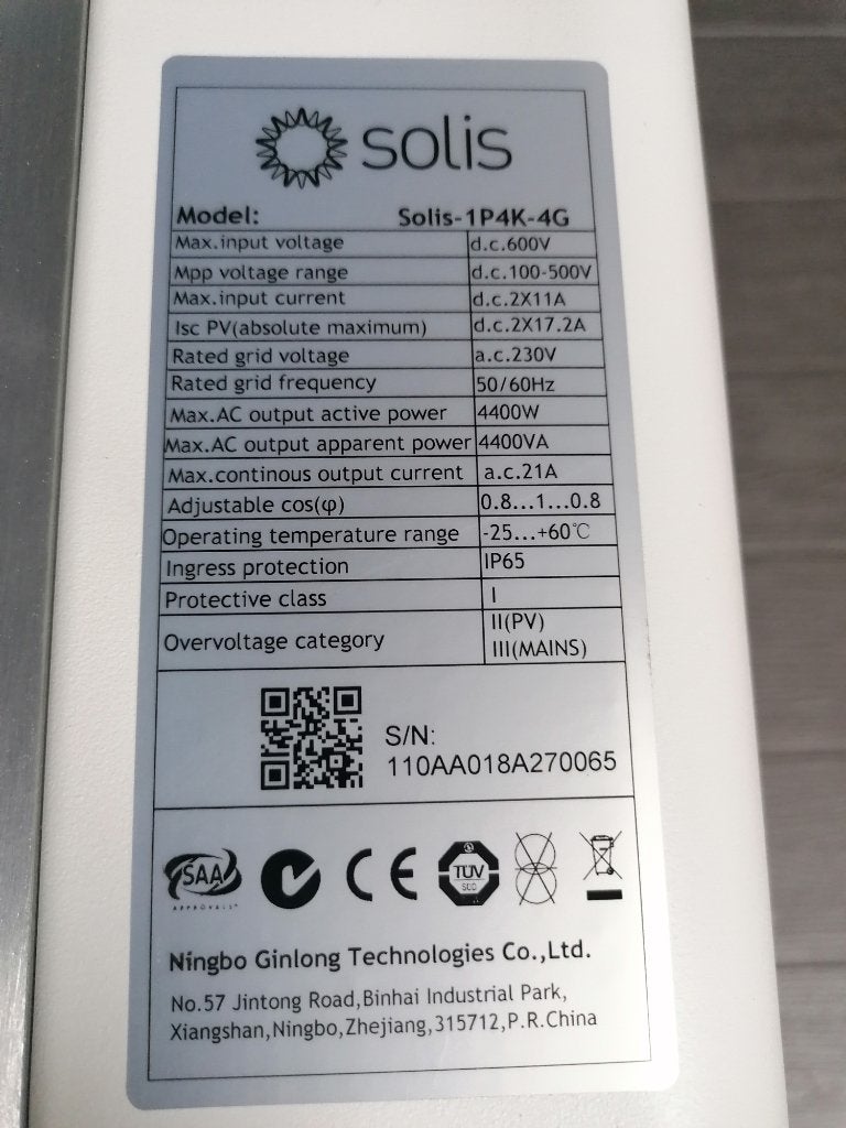 Omvormer Solis, Bricolage & Construction, Panneaux solaires & Accessoires, Enlèvement, Utilisé, Système complet, 200 watts-crêtes ou plus