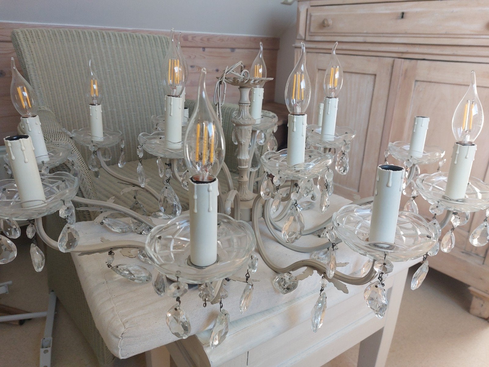 Prachtige luster in kristal, Huis en Inrichting, Ophalen, Gebruikt, Metaal, Landelijke luxe