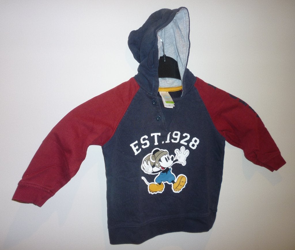 X31 Sweat à capuche Mickey Mouse – 4 ans – bleu/bordeaux, Ophalen of Verzenden, Zo goed als nieuw, Jongen, Trui of Vest