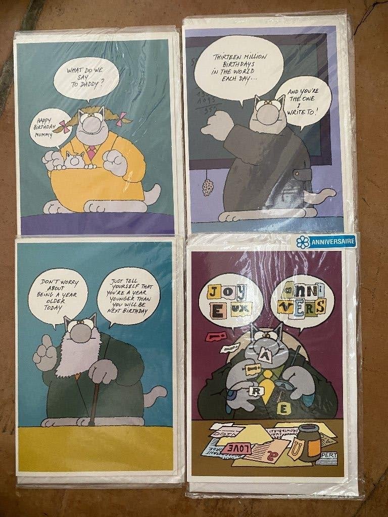 Wenskaarten De Kat/Le Chat Philippe Geluck, Enlèvement ou Envoi, Autres personnages, Comme neuf, Image, Affiche ou Autocollant