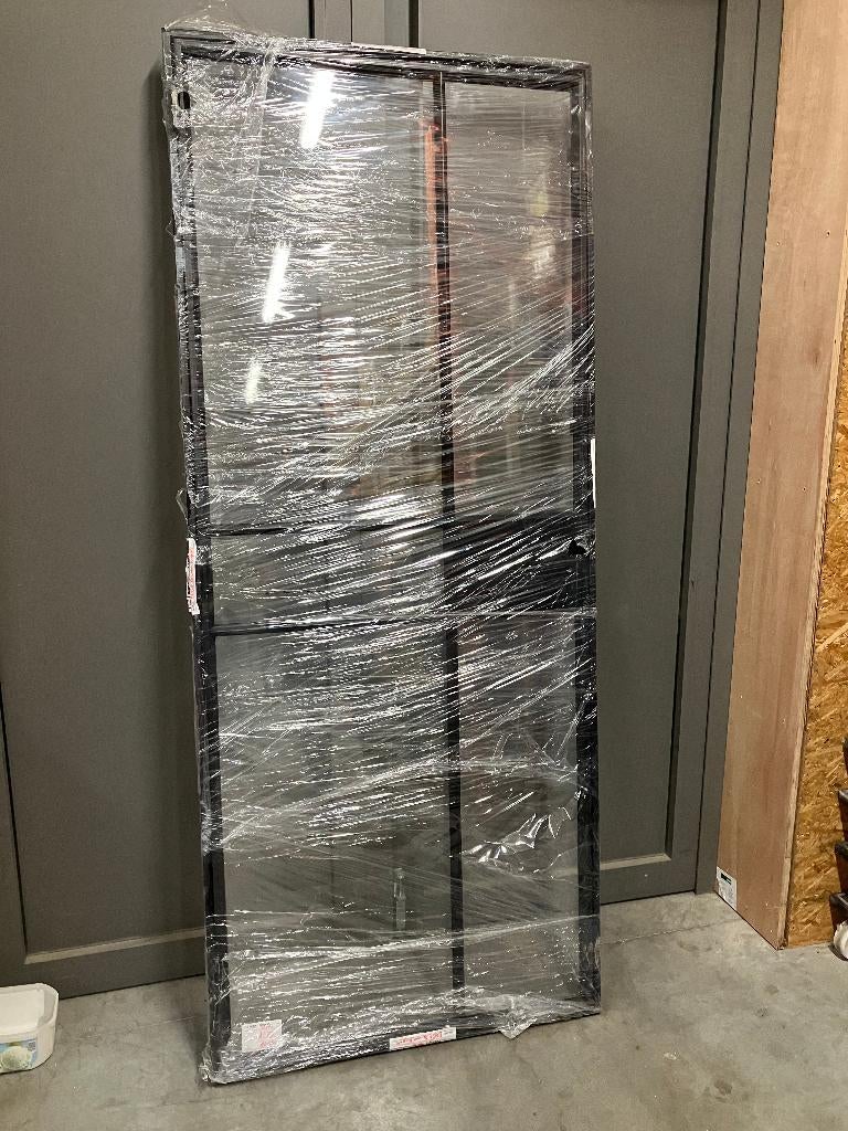 Metalen, zwarte deur met glas - Eeklo, Doe-het-zelf en Bouw, Deuren en Vliegenramen, Ophalen, Nieuw, Glas, Binnendeur