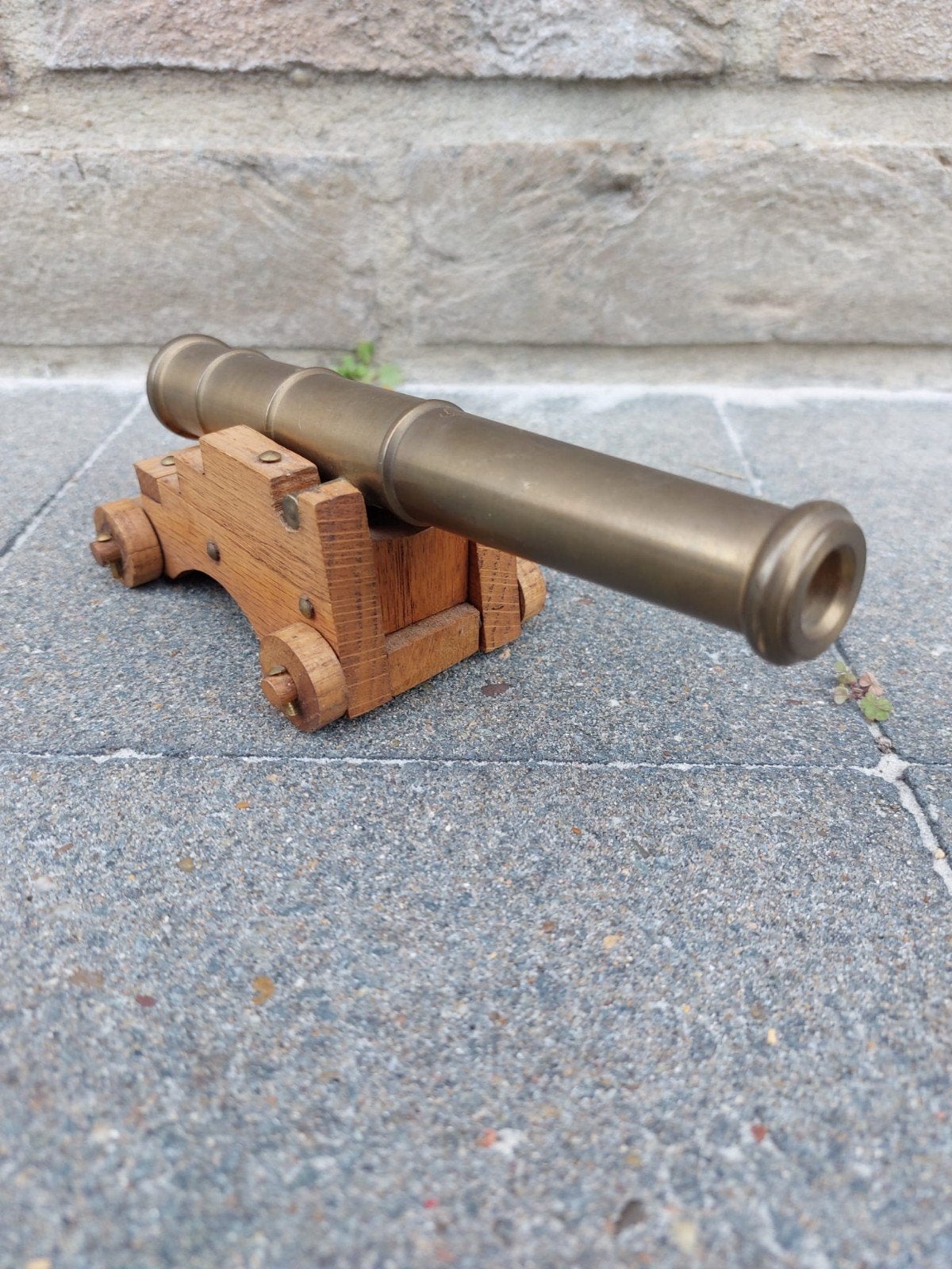 Messing Miniatuur Kanon op Houten Affuit, Ophalen of Verzenden, Overige soorten, Overige typen