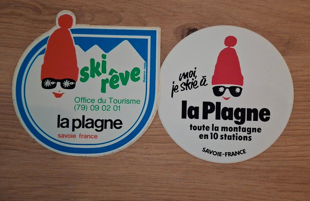 Autocollants de ski vintage La Plagne France, Enlèvement ou Envoi, Comme neuf, Sport