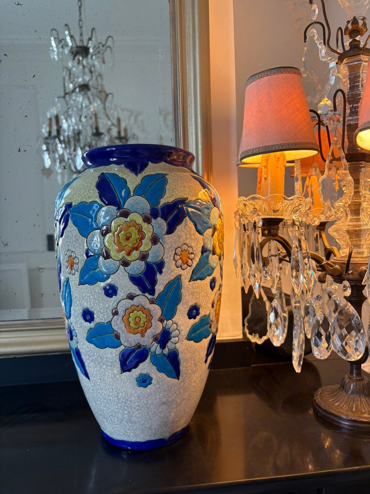 Art Deco vaas Charles Catteau Boch, Ophalen, Gebruikt, 34 cm