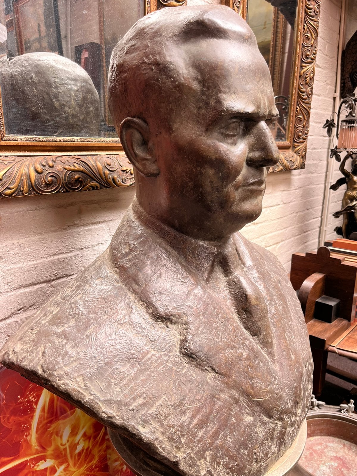 Bronzen buste gesigneerd, Antiek en Kunst, Ophalen, Brons