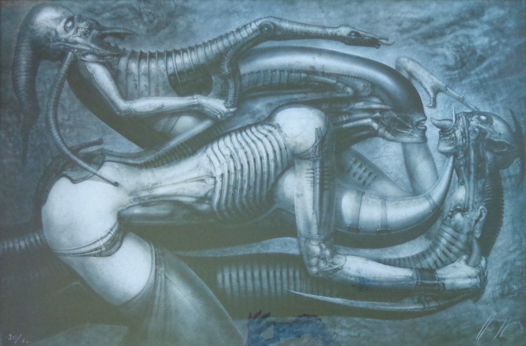 HANS RUDOLF GIGER / NECRONOM IV / KLEUROFFSETLITHO 83x116cm, Gesigneerd, Ophalen