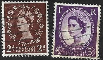2 Postzegels Groot-Brittannië 56Koningin Elizabeth IIWilding, Ophalen of Verzenden, Gestempeld