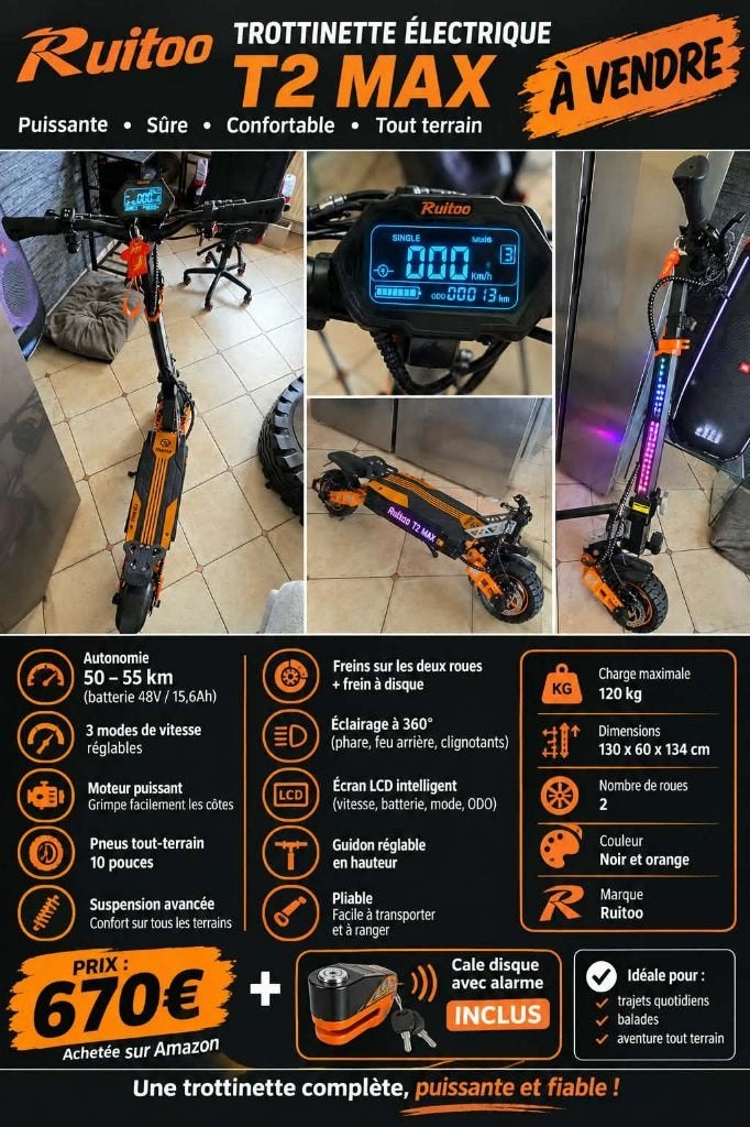 trottinette électrique Ruitoo T2 MAX,, Enlèvement, Neuf