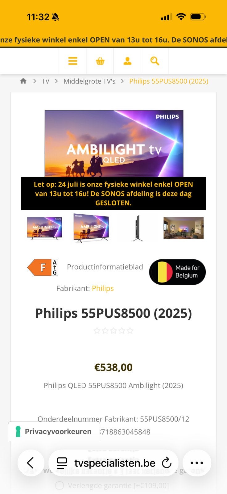 Philips 55PUS8500 LED smart tv ambilight, Ophalen, Nieuw