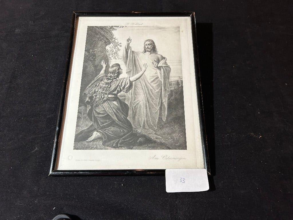 Antieke Lithografie Am Ostermorgen Bernhard Plockhorst, Ophalen, Portret en Figuren, Ingelijst, Lithografie