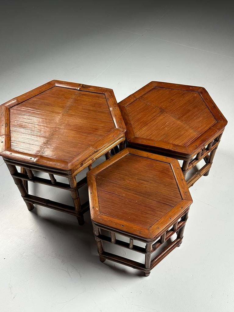 Vintage set van 3 bamboe nesttafels, Antiek en Kunst, Antiek | Meubels | Tafels, Ophalen