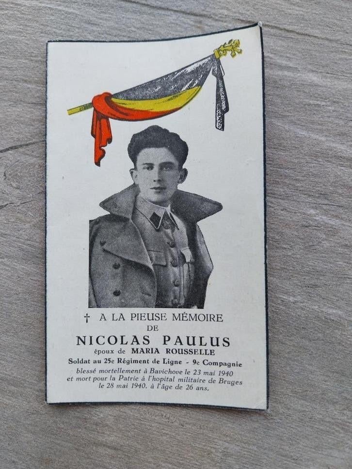 Carte de prière Belge WW2 1940 ABBL Bavikhove Leie 25e ligne, Enlèvement ou Envoi